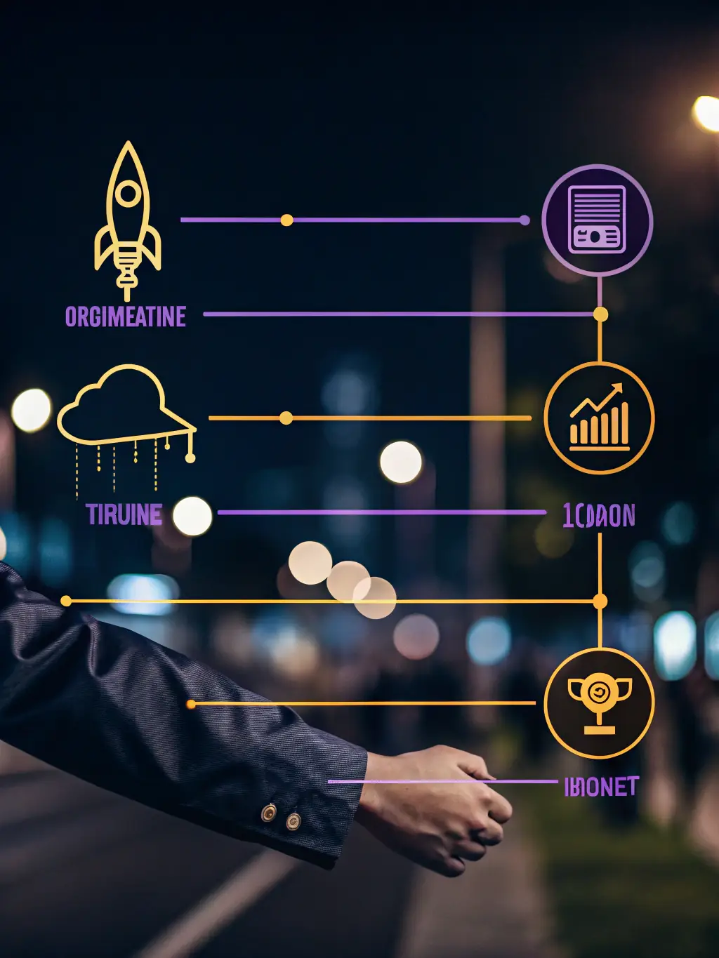 A structured program timeline showing key milestones and achievements, with icons representing training, mentorship, and business launch, symbolizing a clear path to success.